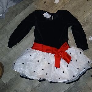 Kids Black and White Polka Dot Costume with Red Bow
